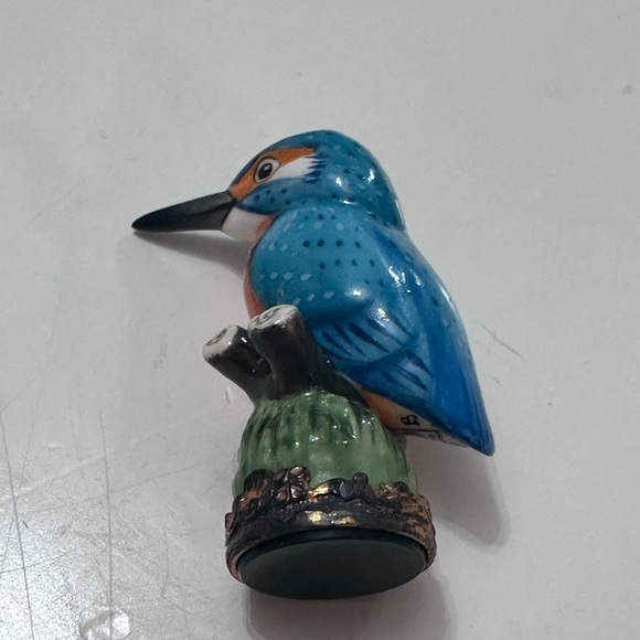 RARE Halcyon Days Enamel Porcelain Kingfisher Desk Seal - Picture 4 of 11